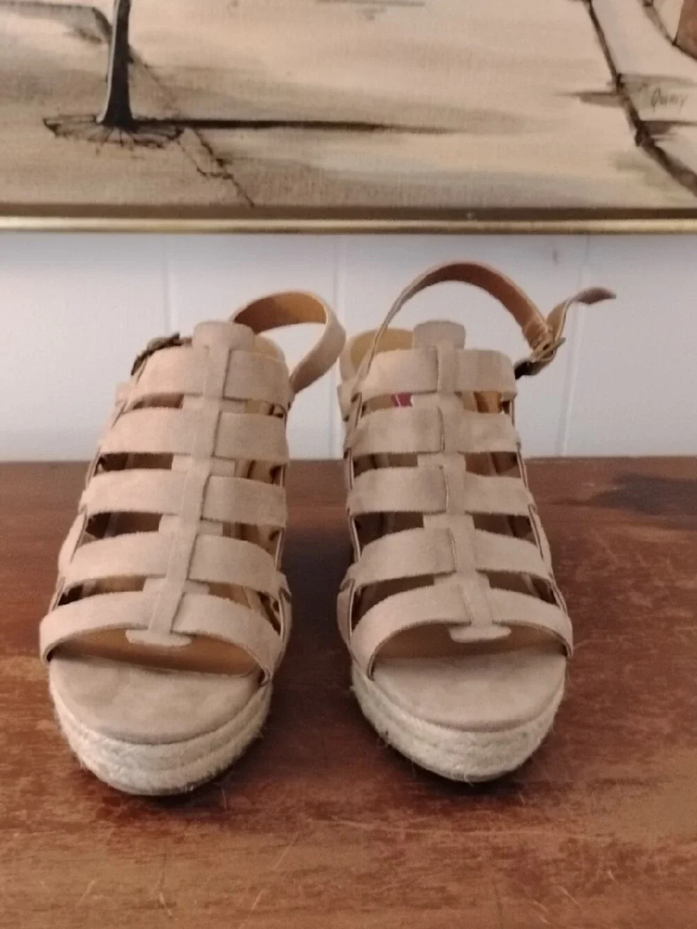 EDL POP Beige Suede Strappy Espadrille Wedge Sandals - Women